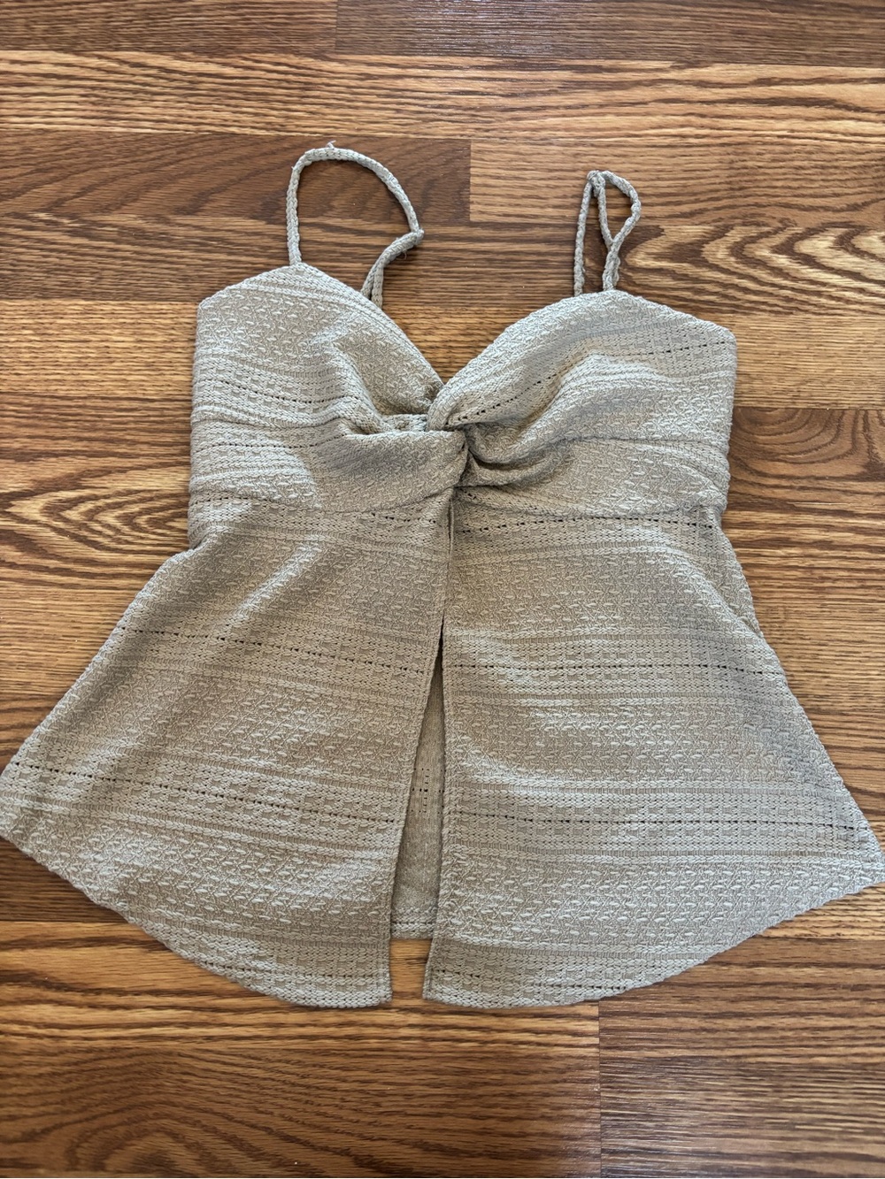 Dynamite Knot Front Spaghetti Strap Tank Top in Light Beige